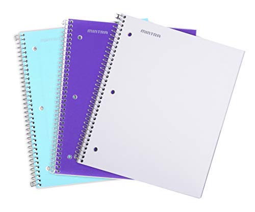 Mintra Office Durable Spiral Notebooks, 1 Subject, (Salmon, Sage Green, Lavender, Wide Ruled 3pk) - 100 Sheets, Poly Pocket, Moisture Resistant Cover, School, Office, Professional
