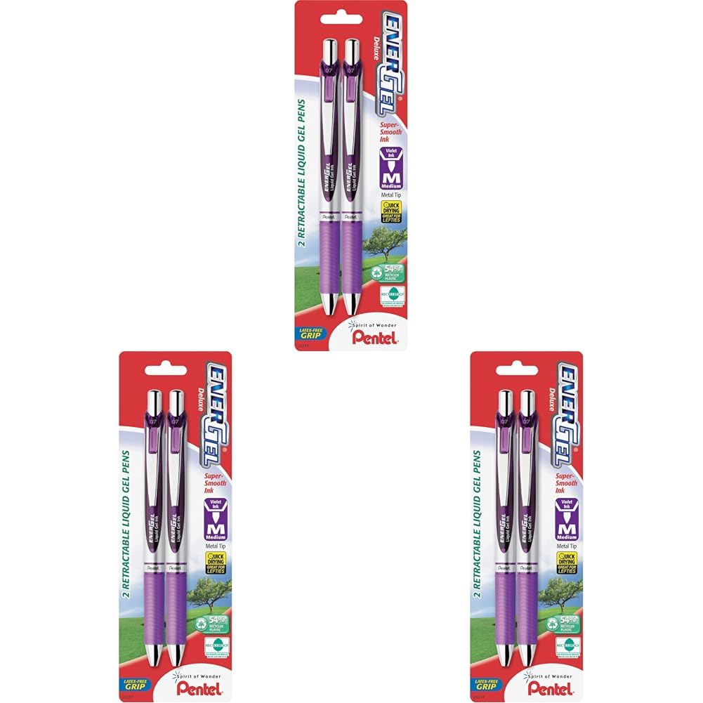 Pentel EnerGel Deluxe RTX Retractable Liquid Gel Pen, 0.7mm, Metal Tip, Blue Ink, 2 Pack (BL77BP2C)