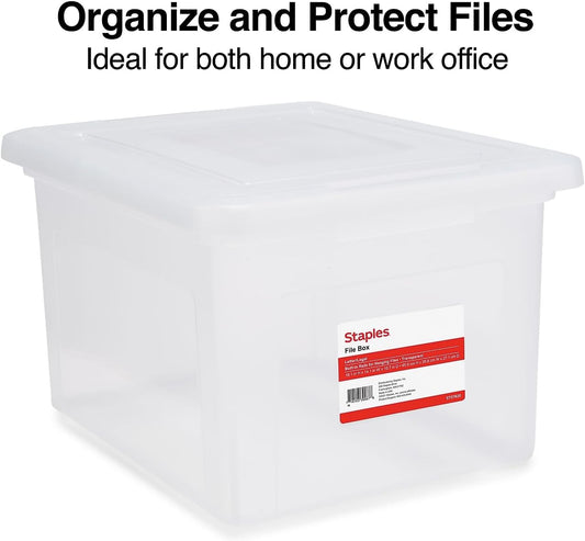Staples Hanging File Folder Box, Storage Bin Organizer, Snap Lid, Clear