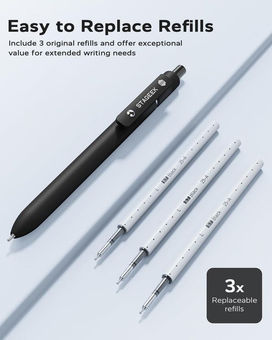 STAGEEK GX3 Black Gel Pens,6Pcs Quick Dry Smooth Writing Pen with 3 Refills