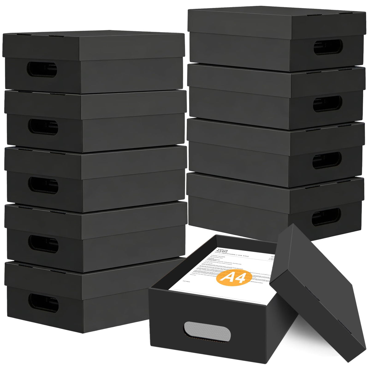 6 Pack A4 Paper Storage Box for 8.5" x 11" Letter, 11.7“ x 8.8“ x 4" Scrapbook Storage Box, Craft/Arts Storage Containers, Cardboard Photo Organizer with Lid File Box for Document, Magazine, US Letter