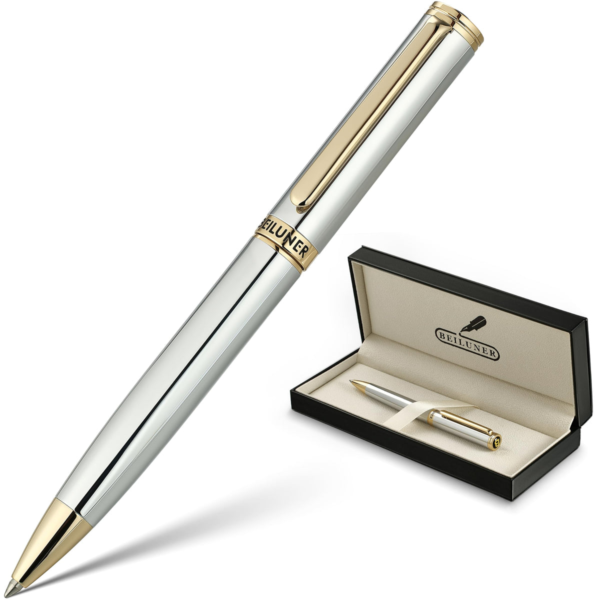 BEILUNER Luxury Gel Pen with 24K Gold Finish, Black Piano Lacquer, Luxury Grade Craftsmanship, Best Pen Gift Set for Men and Women, Professional, Executive, Office, Retractable Nice Pens