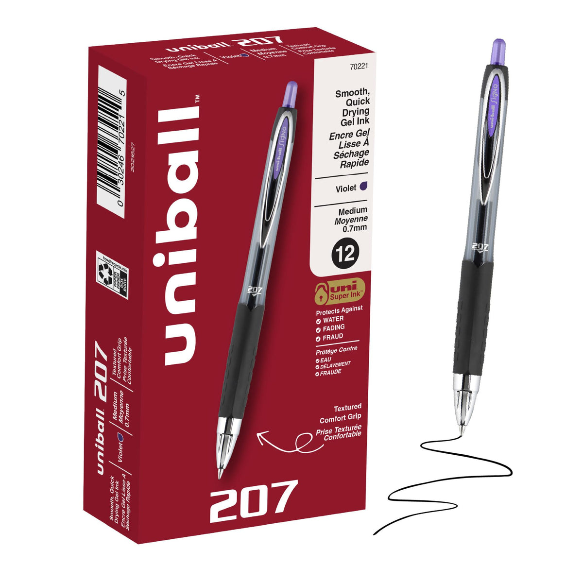 uniball™ 207 Gel Pens, Black Ink, 0.7mm Medium Point, Retractable, 4 Count