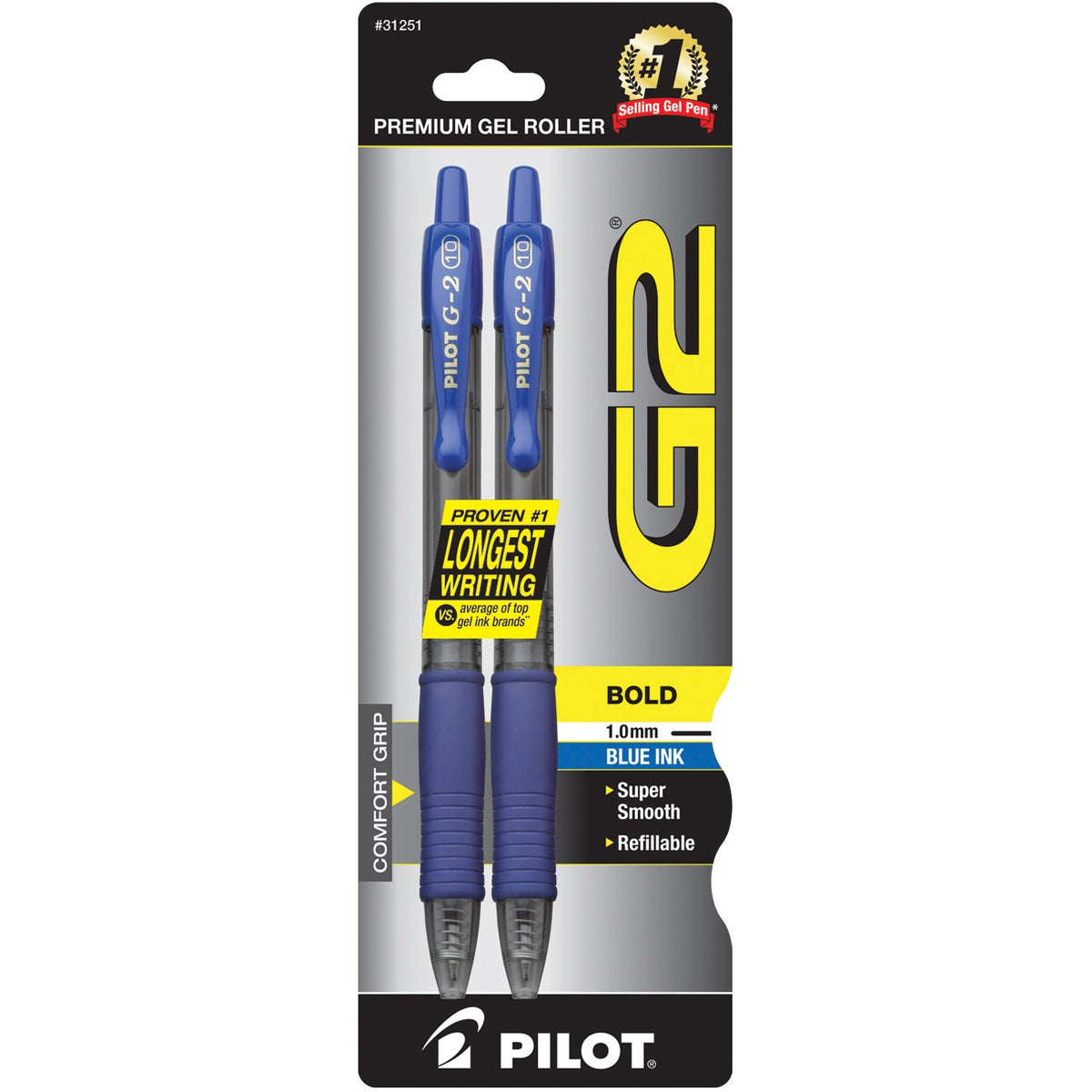 PILOT G2 Premium Gel Pens, Bold Point 1.0mm, Black Ink, 2-Pack
