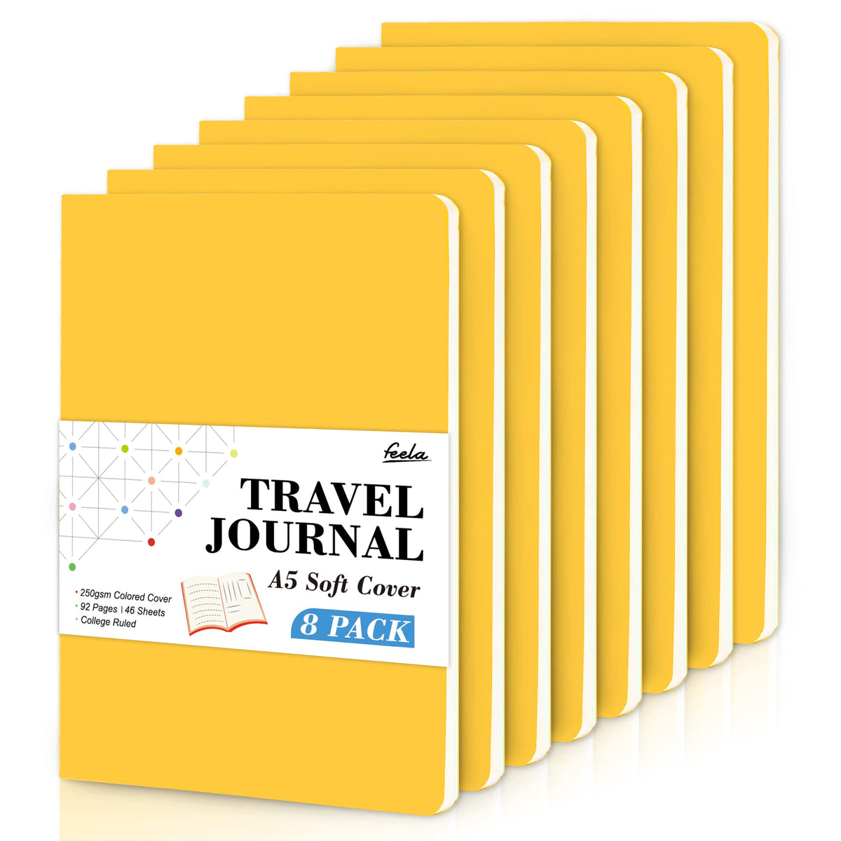 8 Pack Soft Cover Journal Bulk, Feela Notebooks College Ruled for Work, Lined Travel Journal for Women Men, Note Taking Notebook School Supplies Business Writing, 8.2” x 5.5”, A5, Black