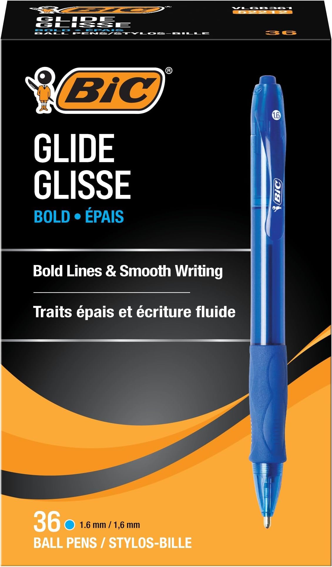 BIC Glide Bold Blue Ballpoint Pens, Bold Point, 1.6mm, 12-Count Pack