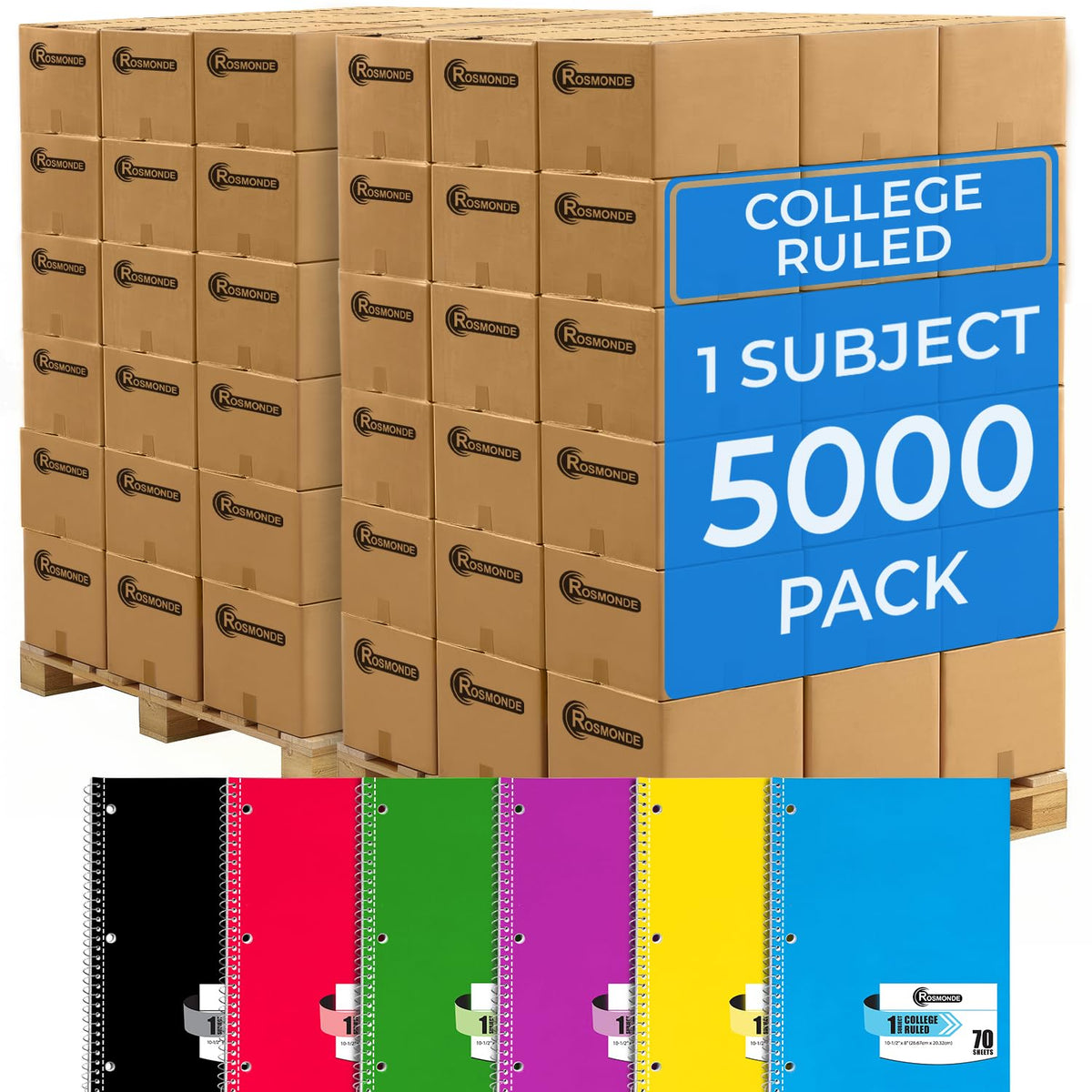 Rosmonde Spiral Notebook, 12 Pack, 1 Subject, College Ruled, 70 Sheets