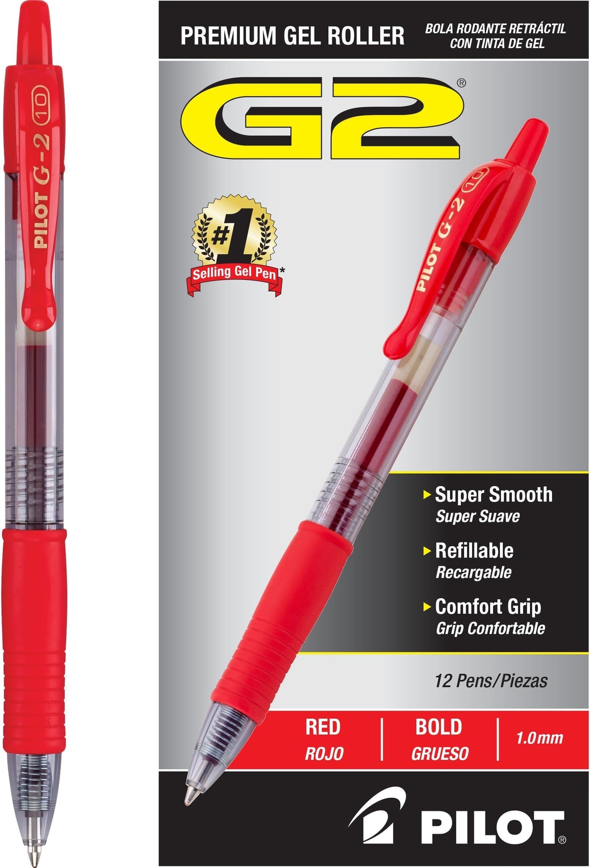PILOT G2 Premium Gel Pens, Bold Point 1.0mm, Black Ink, 12-Pack