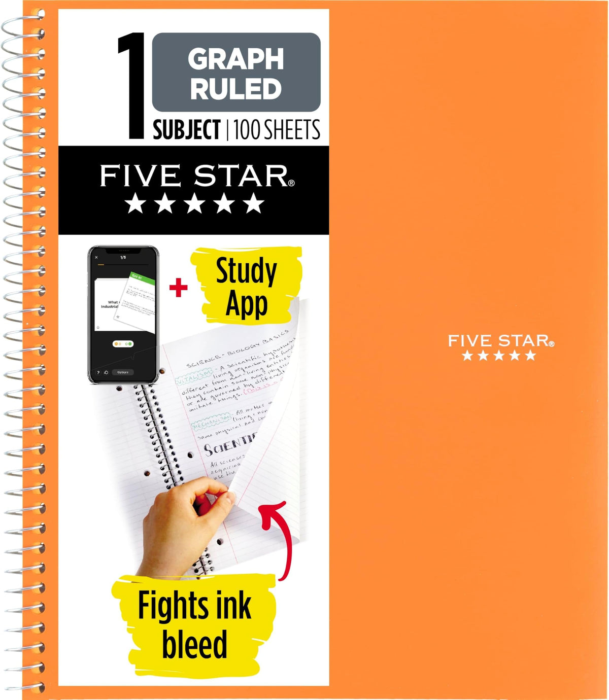 Five Star Spiral Notebook + Study App, 1 Subject, Graph Ruled Paper, 8-1/2" x 11", 100 Sheets, Fights Ink Bleed, Water Resistant Cover, Tidewater Blue (06190AA4)