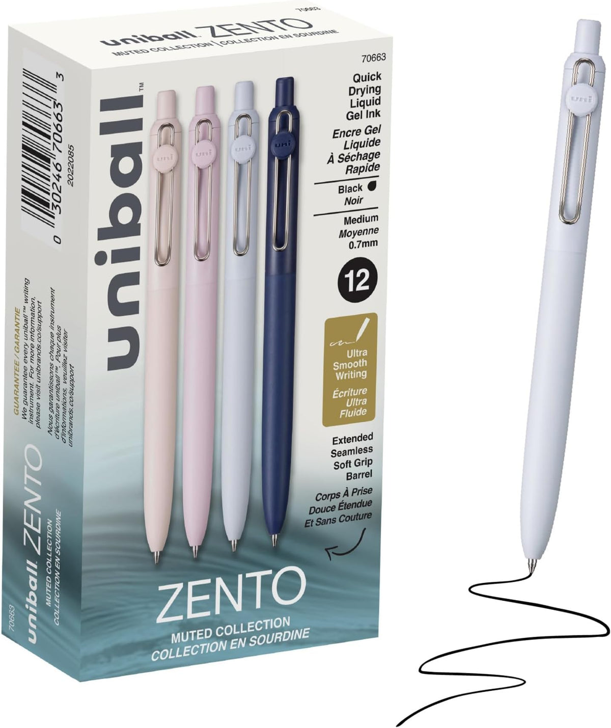 uniball™ Zento Gel Pens, Black Ink, 0.7mm Medium Point, 12 Count
