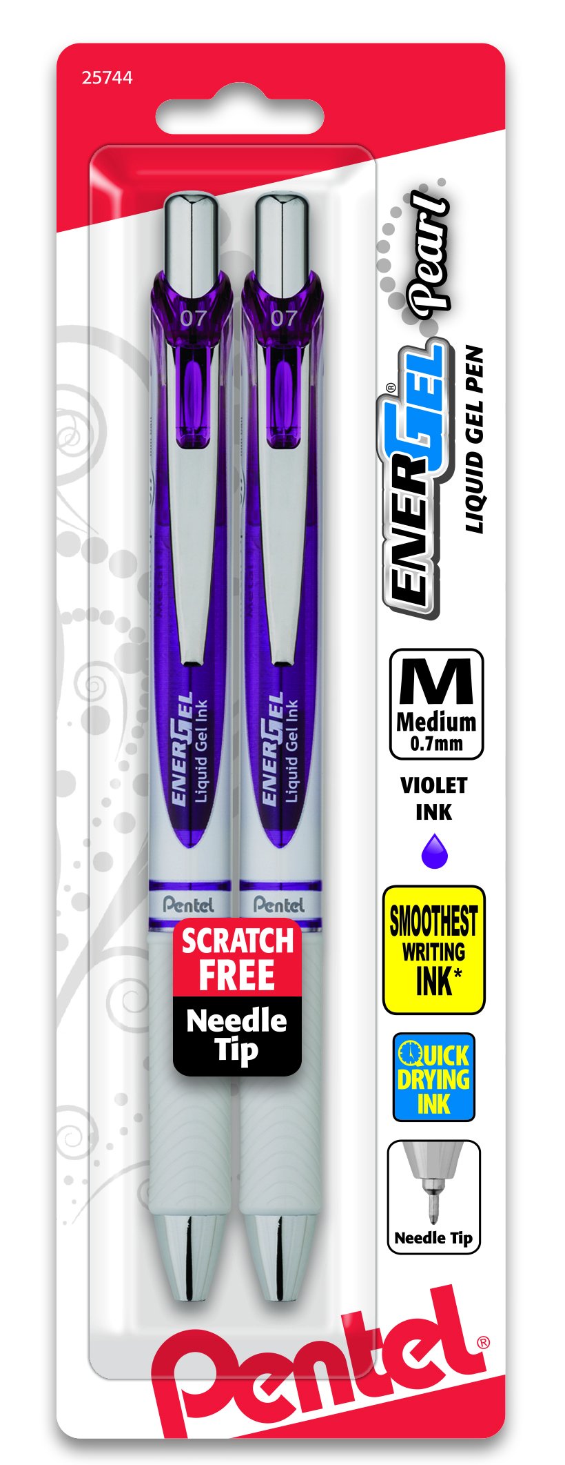 Pentel EnerGel Pearl RTX Retractable Liquid Gel Pen, (0.7mm), Medium Line, Needle Tip, Black Ink, Pack of 2 (BLN77WBP2A)