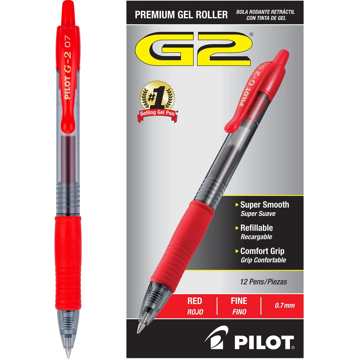 PILOT G2 Premium Gel Pens, Fine Point 0.7mm, Black Ink, 12-Pack