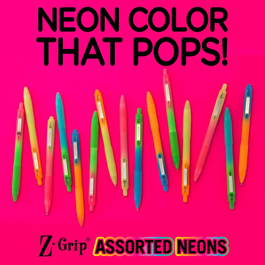 Zebra Pen Z-Grip Ombre Neon Retractable Ballpoint Pen, Black, 1.0mm, 18-Pk