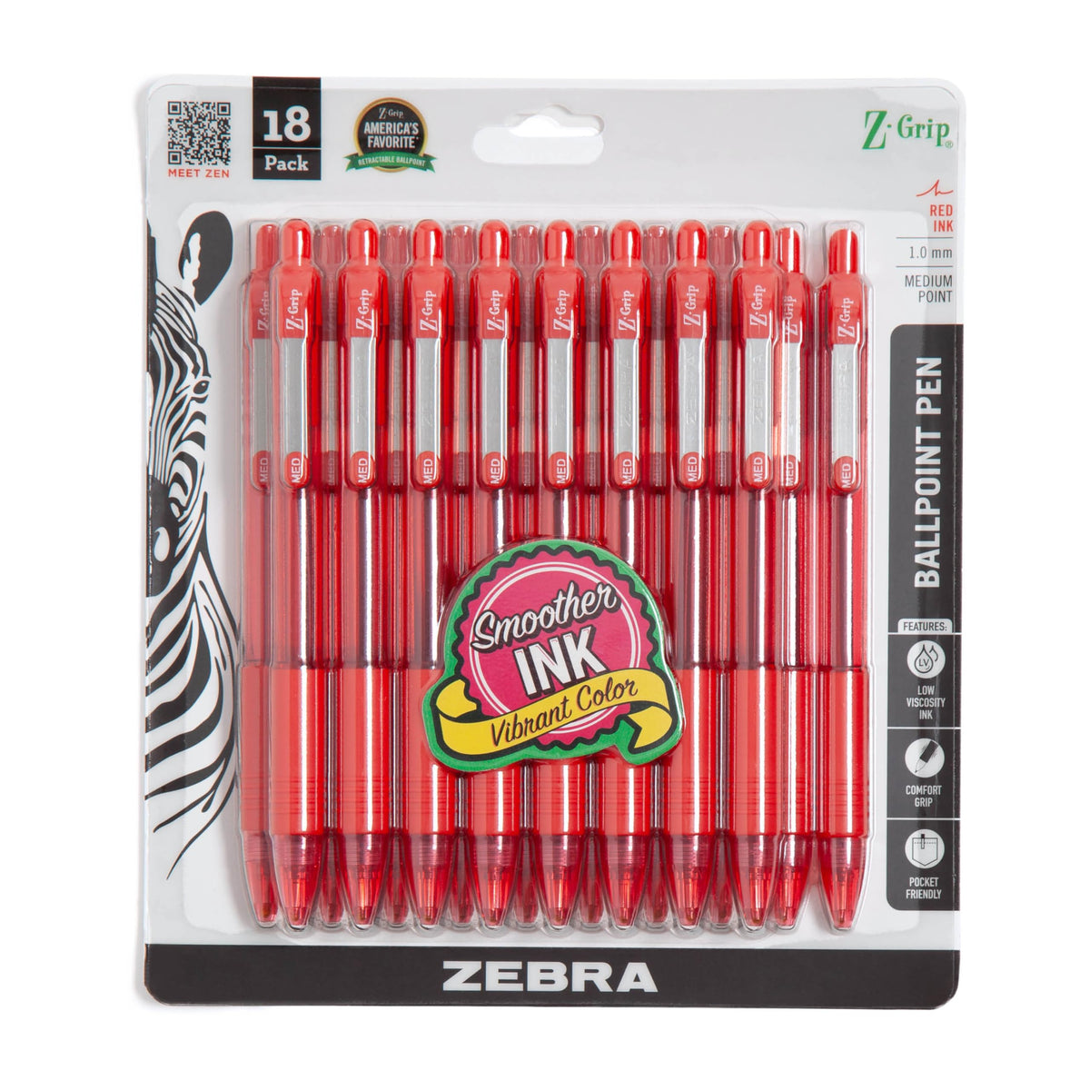 Zebra Pen Z-Grip Retractable Ballpoint Pen, Black Ink, 1.0mm, 24 Bulk-Pack