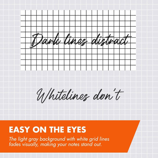 ROARING SPRING Whitelines Spiral Graph Ruled Notebook, Digitally Download Your Notes with FREE App, Premium Gray Paper, 11" x 8.5" 70 Sheets