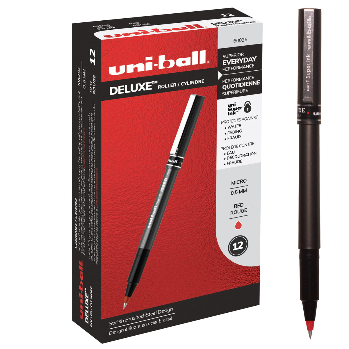 uniball™ Deluxe Rollerball Pens, Micro Point (0.5mm), Black, 3 Pack