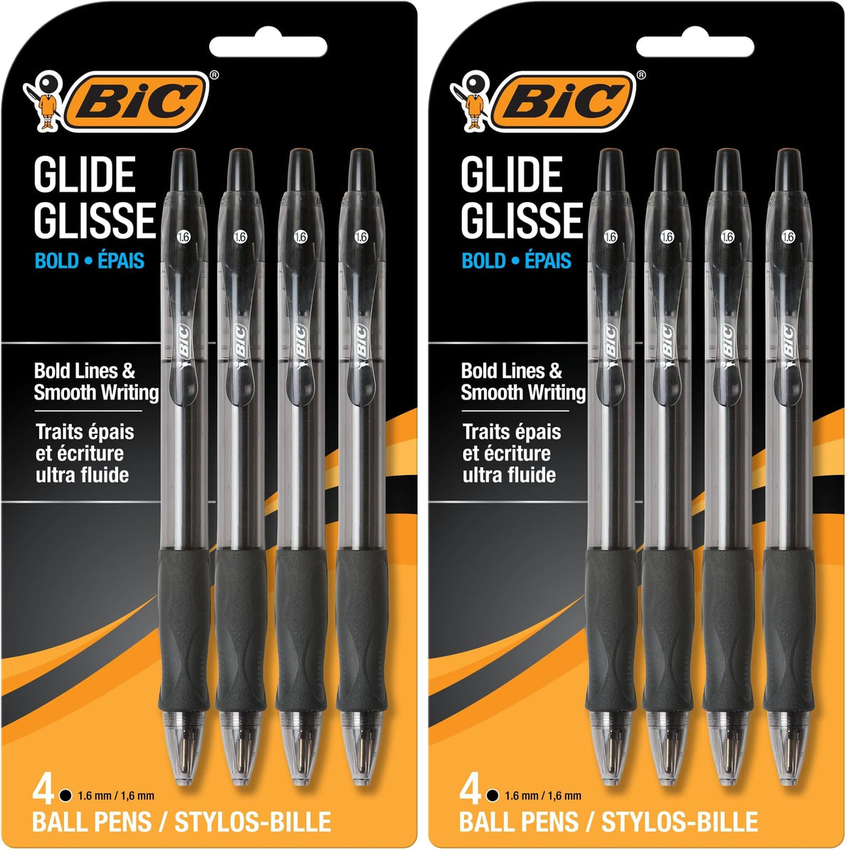 BIC Glide Bold Black Ballpoint Pens, Bold Point, 1.6mm, 4-Count Pack