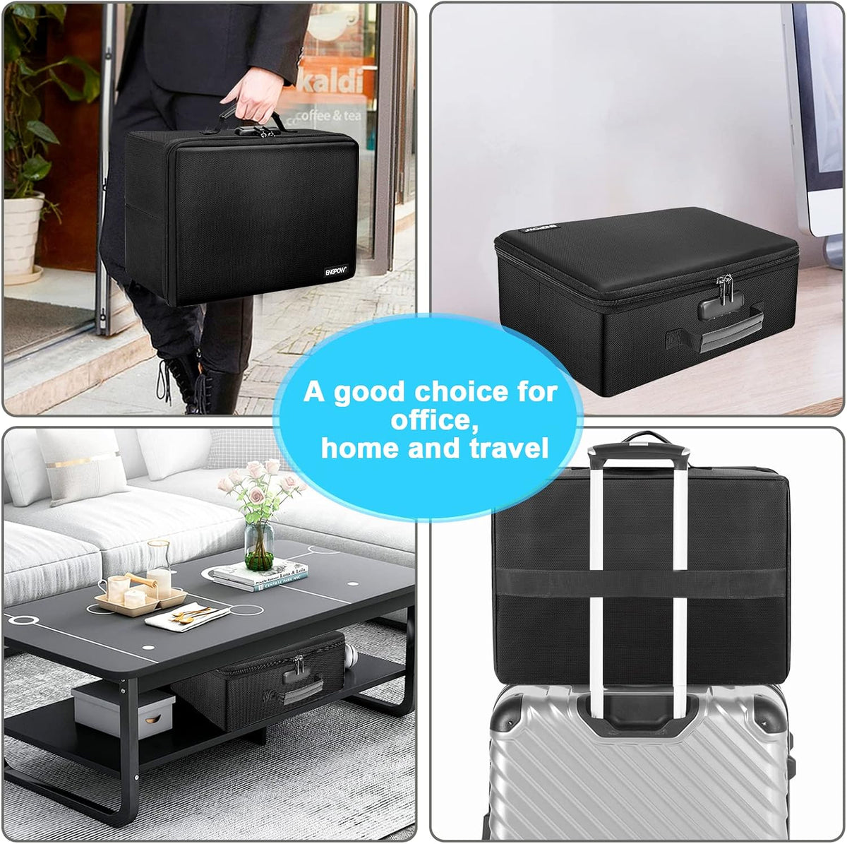 ENGPOW Fireproof Photo Storage Box with Lock,Photo Box Organizer with Divider&Mesh Bag,Collapsible Portable Photo Storage Containers with Handle for Photos, Picture,Scrapbook,Art,Craft(Box Only)
