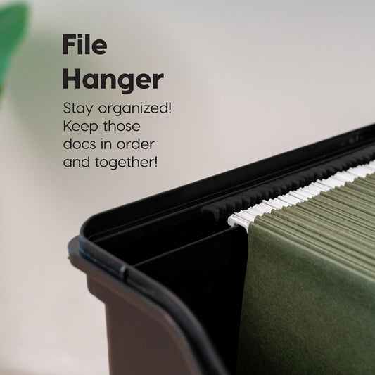IRIS USA File Box Organizer with Lid, Letter File, Portable Handle, Black