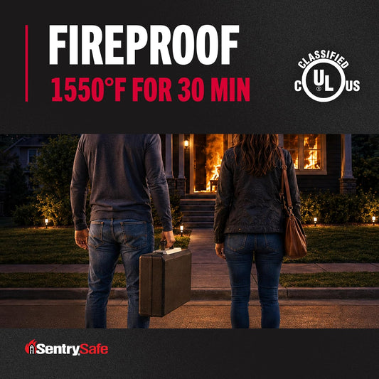 SentrySafe Fireproof Safe Box with Key Lock, Chest Safe with Carrying Handle to Secure Money, Jewelry, Documents, 0.25 Cubic Feet, 6.3 x 15.3 x 12.1 Inches, 1160