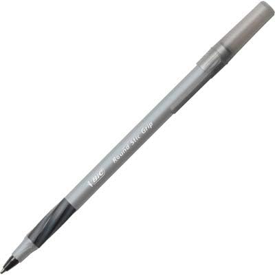 BIC Round Stic Grip Xtra Comfort Black Ballpoint Pens, 12-Count Pack