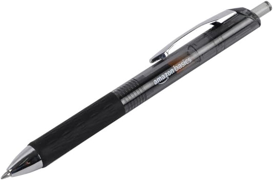Amazon Basics Retractable Gel Pens, Fine Point 0.7mm, Smooth Writing, Black, No Smudge, School and Office Supplies, 12-Pack