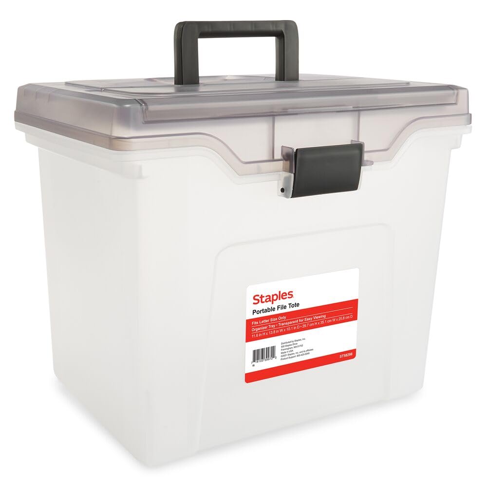 Staples File Folder Tote, Portable Filing Box for Letter Size Hanging Files