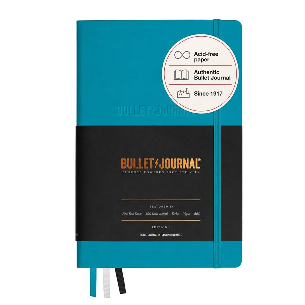 LEUCHTTURM1917 The Official Bullet Journal Edition 2 - Notebook Built for BuJo, Medium A5 204 Pages of 120gsm Paper, with Bujo Pocket Guide (Purple26)