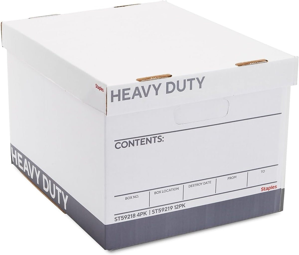 Staples Storage & Filing Box, Heavy-Duty with Handles & Removable Lid, Letter & Legal Size Documents, Stackable, 12-Pack, White/Gray