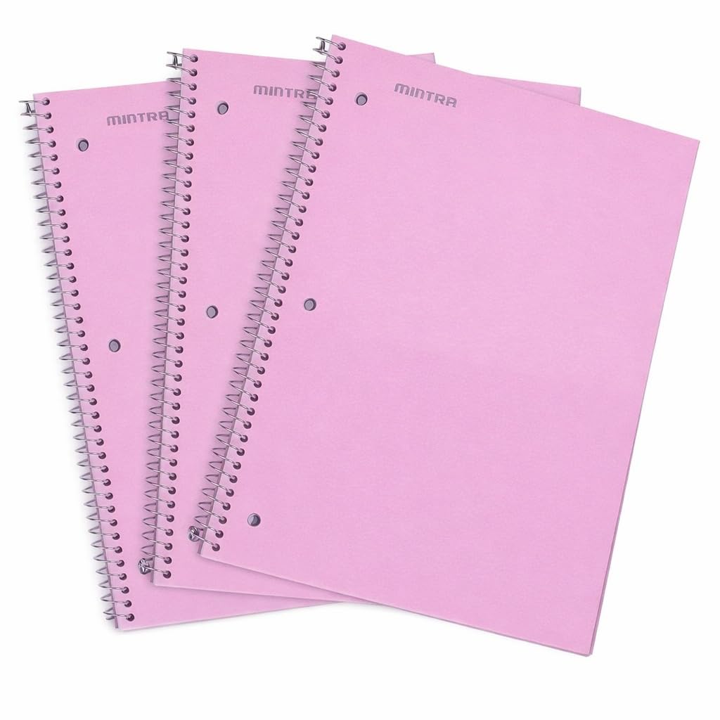 Mintra Office Durable Spiral Notebooks, 1 Subject, (Salmon, Sage Green, Lavender, Wide Ruled 3pk) - 100 Sheets, Poly Pocket, Moisture Resistant Cover, School, Office, Professional
