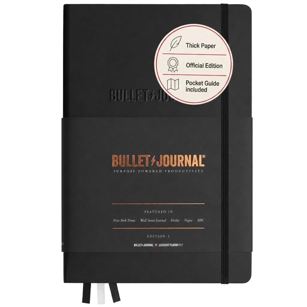 LEUCHTTURM1917 The Official Bullet Journal Edition 2 - Notebook Built for BuJo, Medium A5 204 Pages of 120gsm Paper, with Bujo Pocket Guide (Purple26)