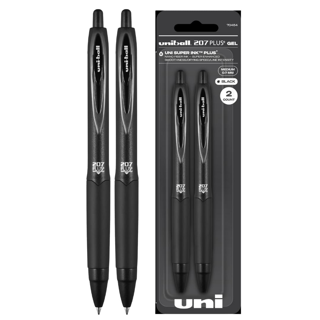 uniball™ 207 Plus+ Gel Pens, Black Ink, 0.7mm Medium Point, 4 Count