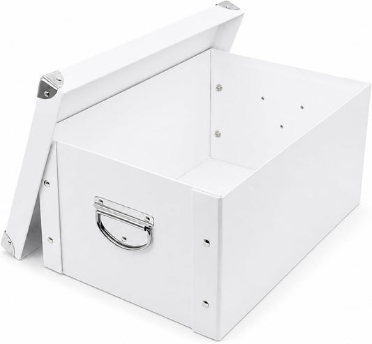 GUOZI Collapsible Storage Box, Decorative Memory Box with Lid & Metal Reinforced Corners, Cardboard File Bin with Handles, Organizer Gift Box for Keepsake Toy Photos Office Nursery Wardrobe Bookshelf