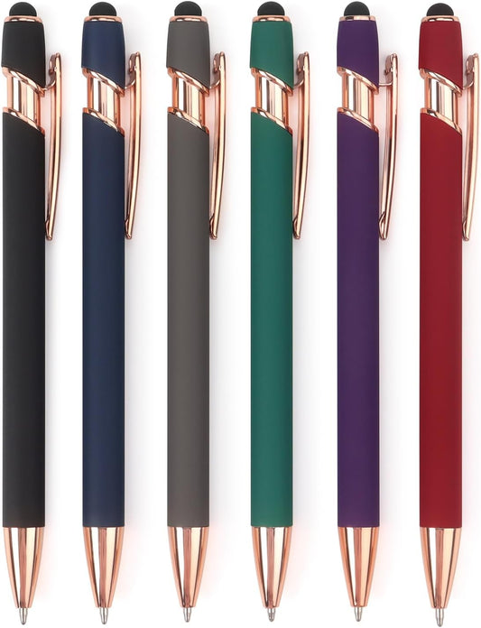 6 Pack Ballpoint Pen 2-in-1 Pen with Stylus tip, 1.0 mm Black Ink