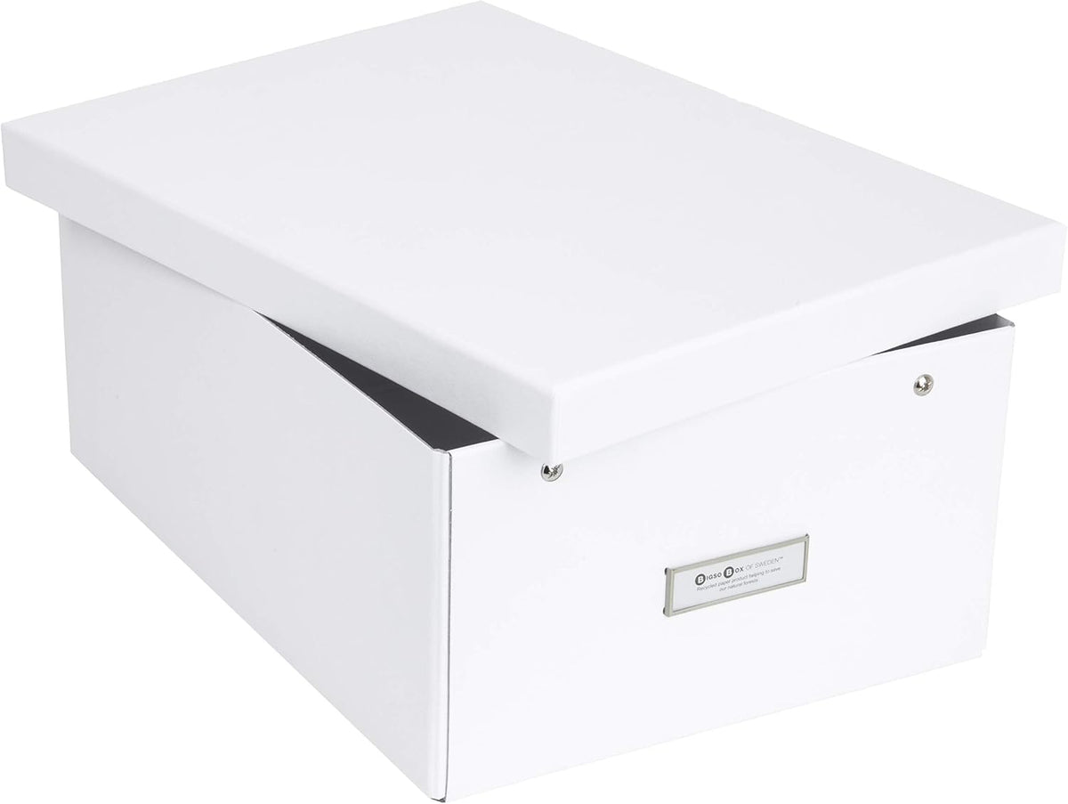 Bigso Box of Sweden Katia Collapsible Storage Box with Labelframe for Easy Identification - Simple Assembly Without Tools - Decorative Storage Boxes with Lids - 11.3in x 15.4in x 6.4in - White