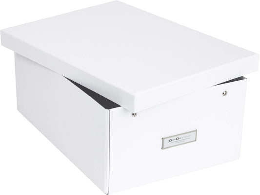 Bigso Box of Sweden Katia Collapsible Storage Box with Labelframe for Easy Identification - Simple Assembly Without Tools - Decorative Storage Boxes with Lids - 11.3in x 15.4in x 6.4in - White