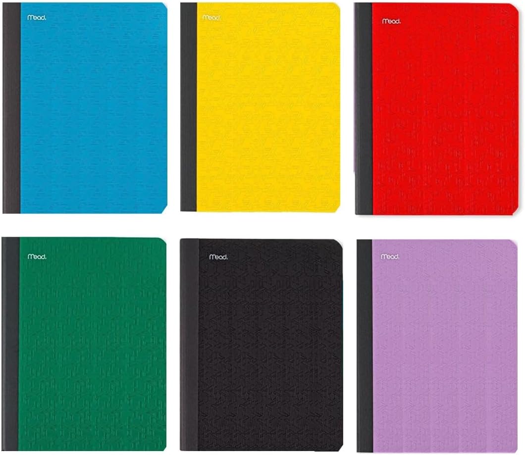 Five Star Composition Book + Study App, 4 Pack, Wide Ruled Paper, 7-1/2" x 9-3/4", 80 Sheets, Forest Green, Tidewater Blue, Fire Red and Harvest Yellow (950033B-ECM)
