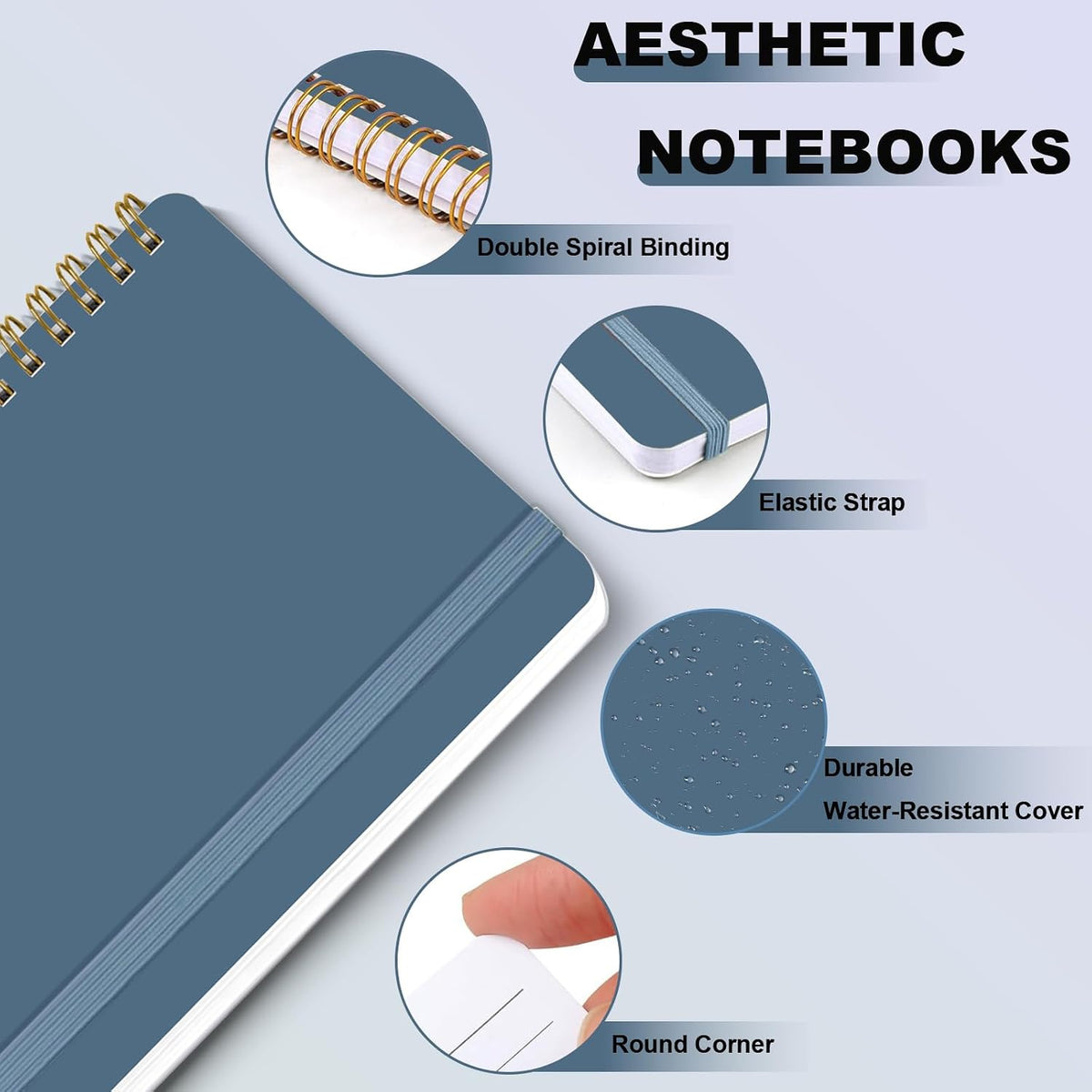 4 PCS Small Spiral Notebook 5x7, Spiral Journal Notebook, Notebooks for Work, School, Small Notebooks 5x7 with Strap, Cute Notebooks for Women 50 Sheets (Blue)