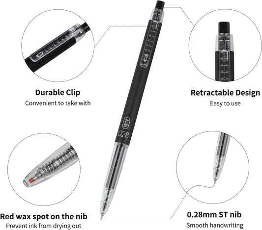 Gel Pens 0.28mm Extra Fine Point Pen, Black Ink, Ball Point Pen for School, Office, Stationery Supplies 6 Packs