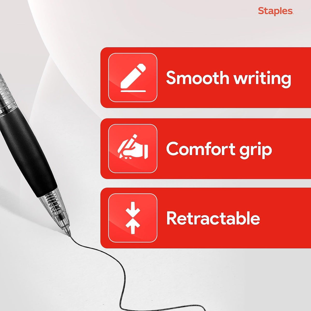 Staples Retractable Ballpoint Pens, Fine Point, Black Ink, 12-Pack