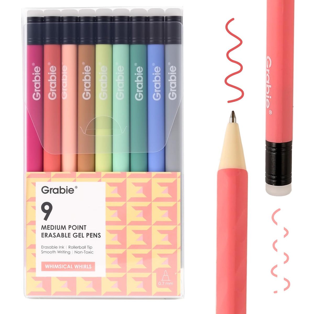 Grabie Erasable Gel Pens, 6 Pack Black Blue Red 0.7 mm Medium Point