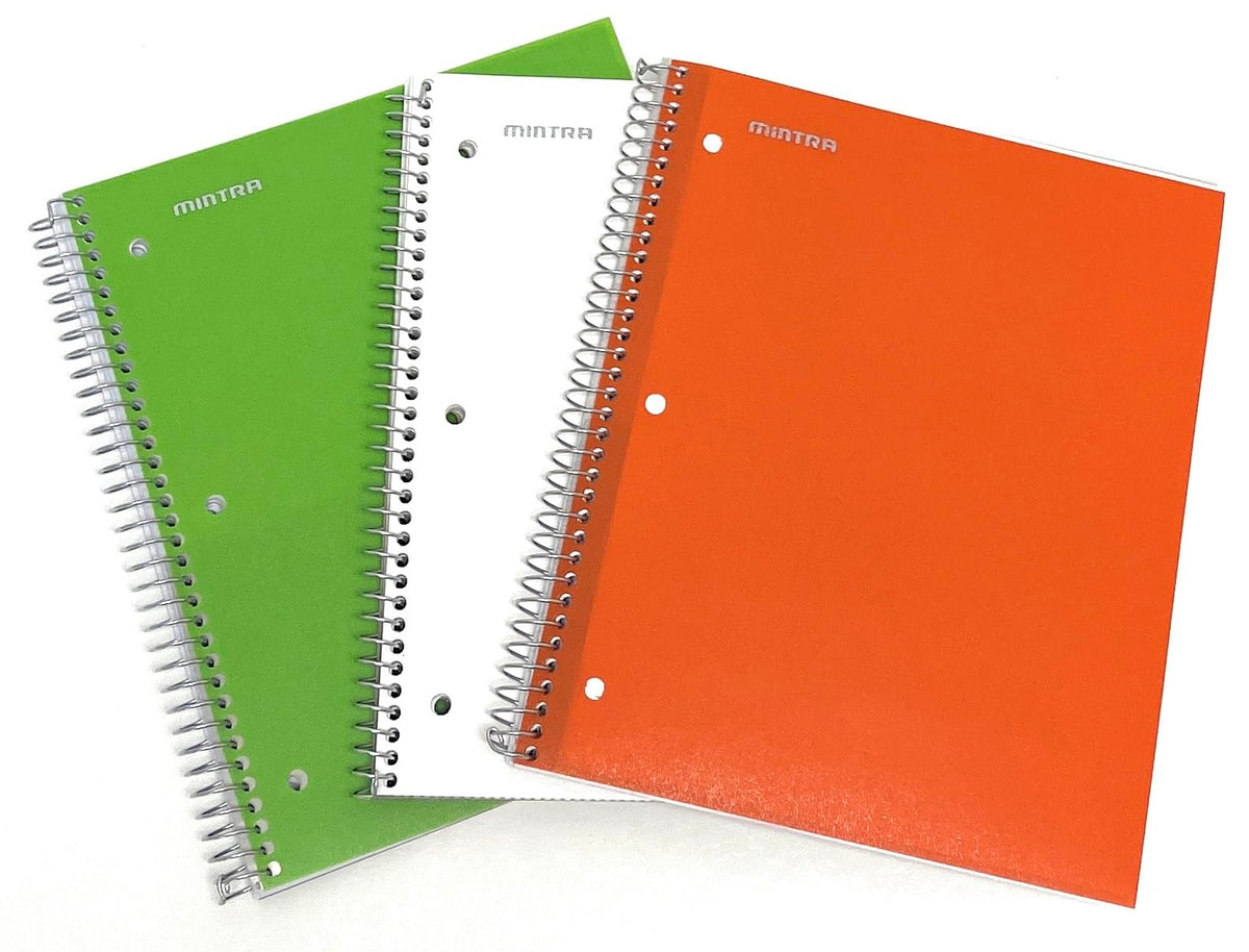 Mintra Office Durable Spiral Notebooks, 1 Subject, (Salmon, Sage Green, Lavender, Wide Ruled 3pk) - 100 Sheets, Poly Pocket, Moisture Resistant Cover, School, Office, Professional