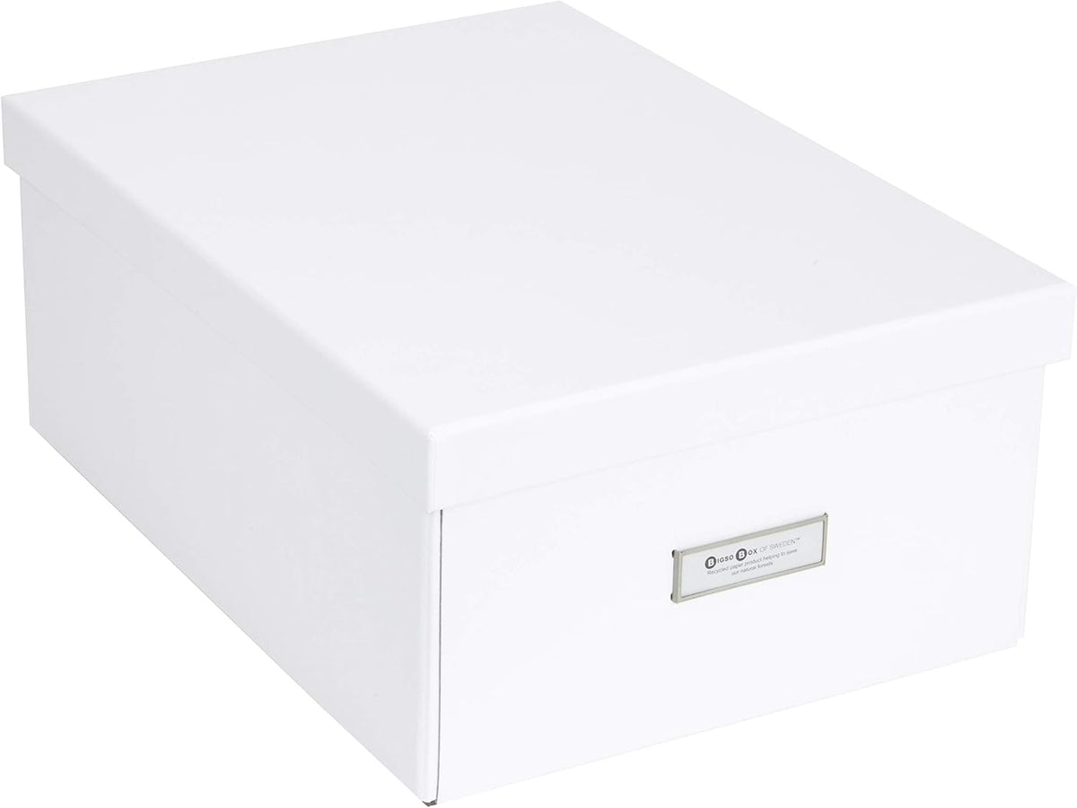Bigso Box of Sweden Katia Collapsible Storage Box with Labelframe for Easy Identification - Simple Assembly Without Tools - Decorative Storage Boxes with Lids - 11.3in x 15.4in x 6.4in - White