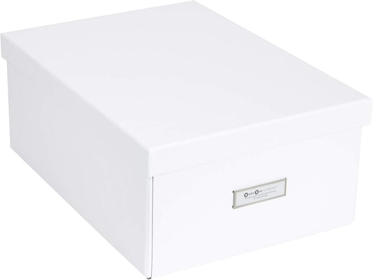 Bigso Box of Sweden Katia Collapsible Storage Box with Labelframe for Easy Identification - Simple Assembly Without Tools - Decorative Storage Boxes with Lids - 11.3in x 15.4in x 6.4in - White