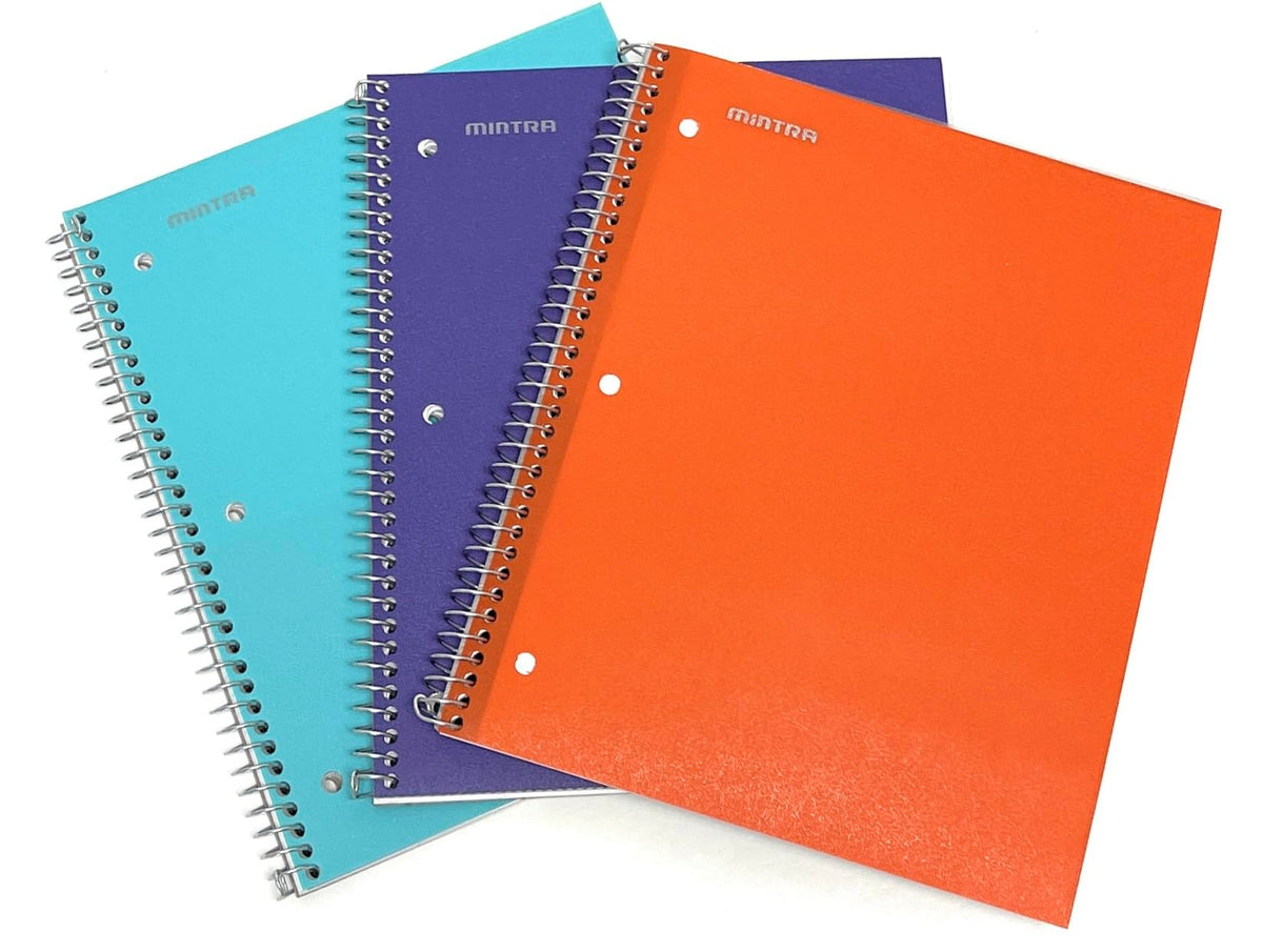 Mintra Office Durable Spiral Notebooks, 1 Subject, (Salmon, Sage Green, Lavender, Wide Ruled 3pk) - 100 Sheets, Poly Pocket, Moisture Resistant Cover, School, Office, Professional