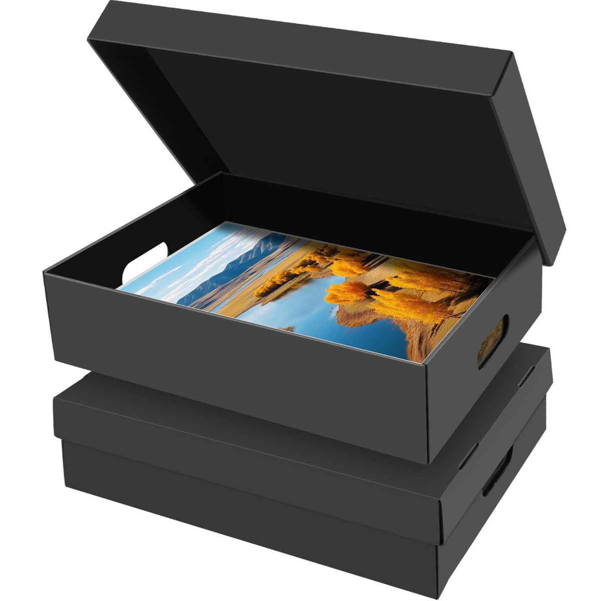 AOBOPLE 4 Pack Photo Storage Box,16" x 12" x 4" Keepsake Box with Handle Holes,Protective Storage Box for Photos Pictures Documents Artwork DIY and Souvenir,Home and Office Organizer