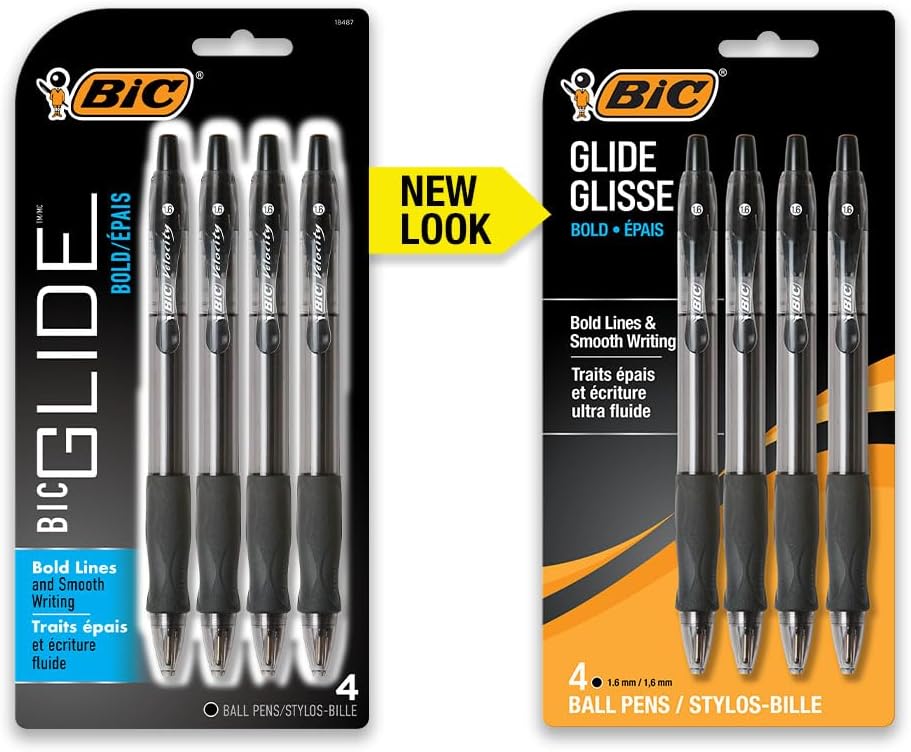 BIC Glide Bold Black Ballpoint Pens, Bold Point, 1.6mm, 4-Count Pack