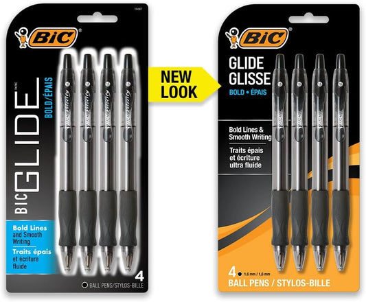 BIC Glide Bold Black Ballpoint Pens, Bold Point, 1.6mm, 4-Count Pack