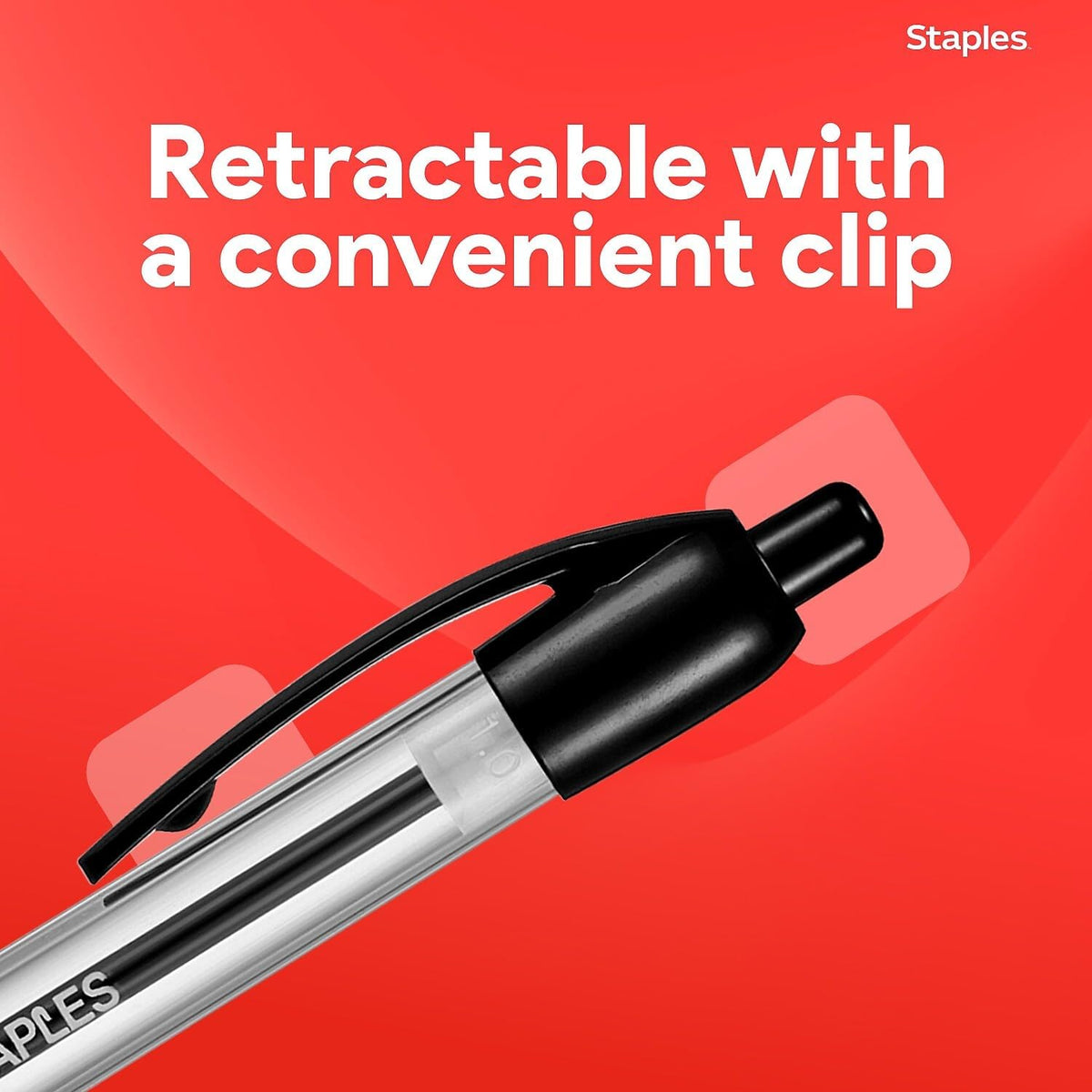 Staples Retractable Ballpoint Pens, Fine Point, Black Ink, 12-Pack