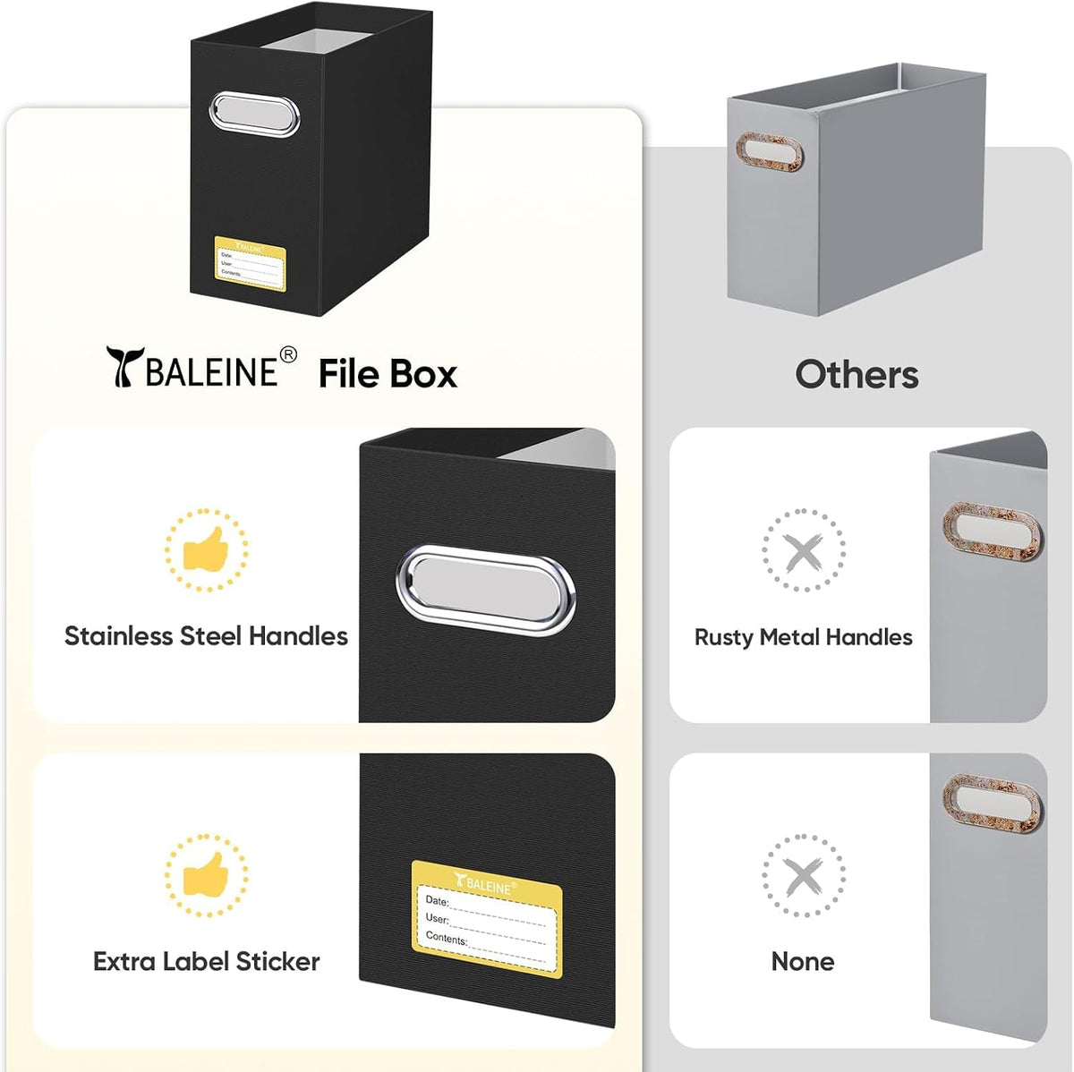 BALEINE 4PK File Organizer Box, Cardboard File Folder Organizer with Handle